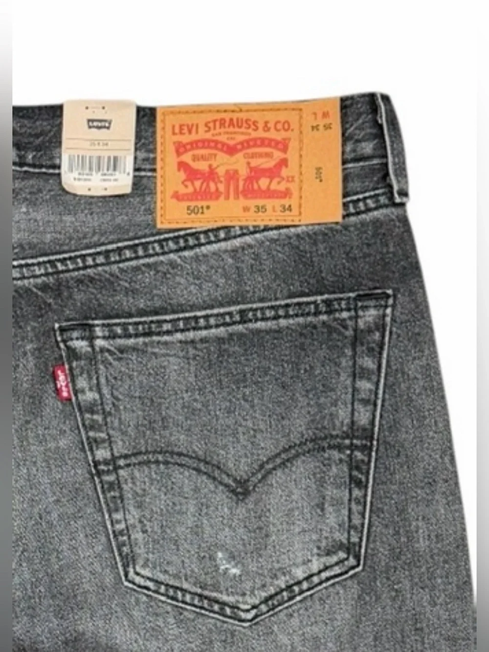 Levis Original 501 Original Straight Leg Jeans 35x34 Distressed Charcoal Gray